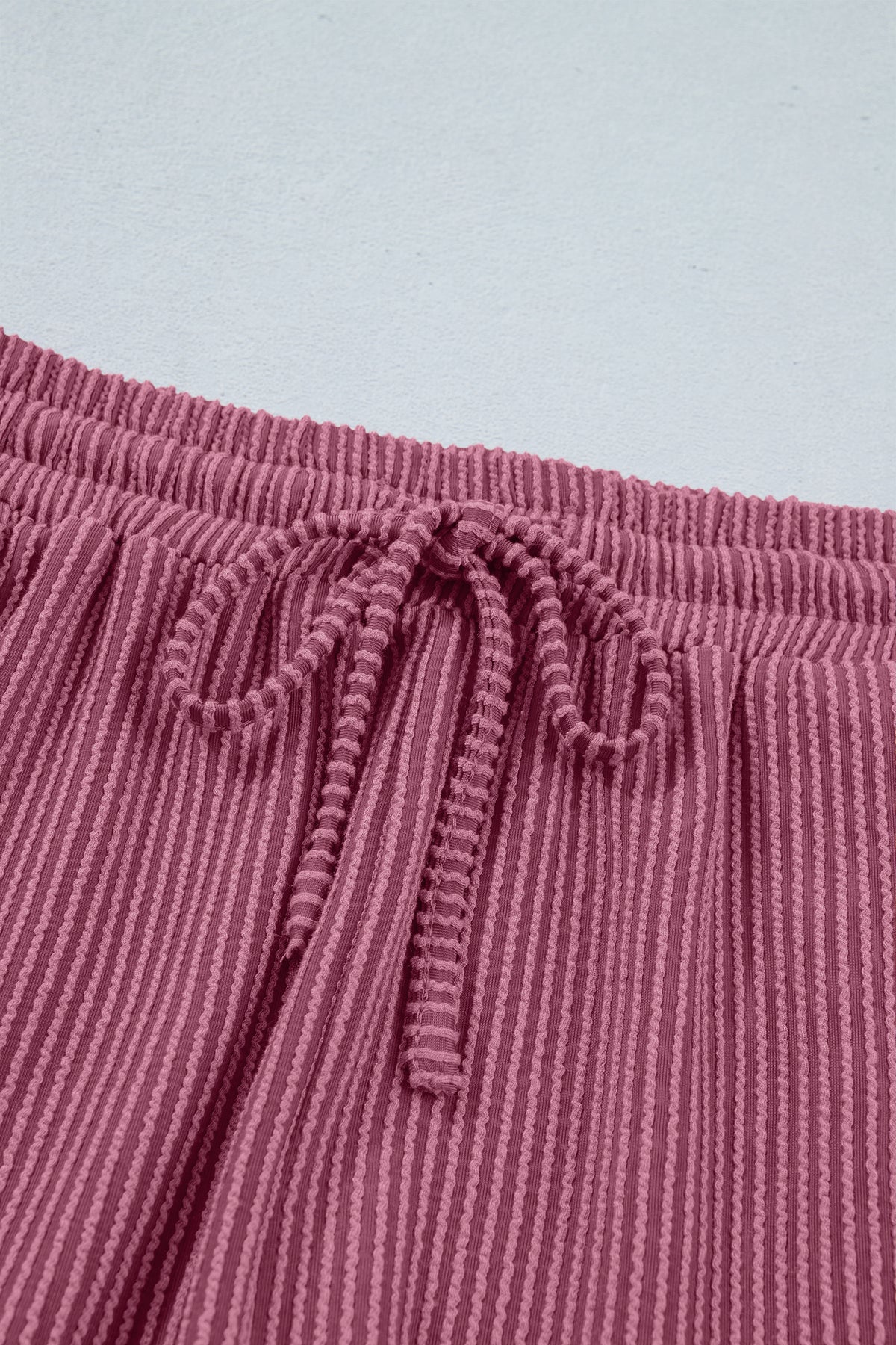 Pitaya Pink Twisted Ribbed Loose Tee Drawstring Elastic Waist 2pcs Short Set