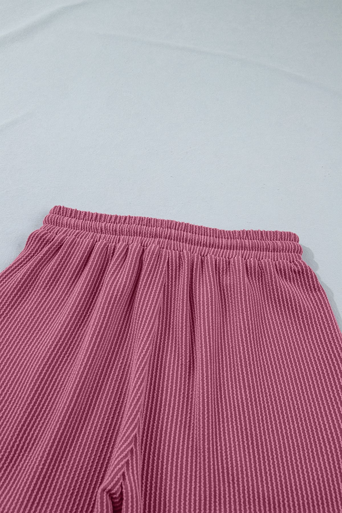 Pitaya Pink Twisted Ribbed Loose Tee Drawstring Elastic Waist 2pcs Short Set